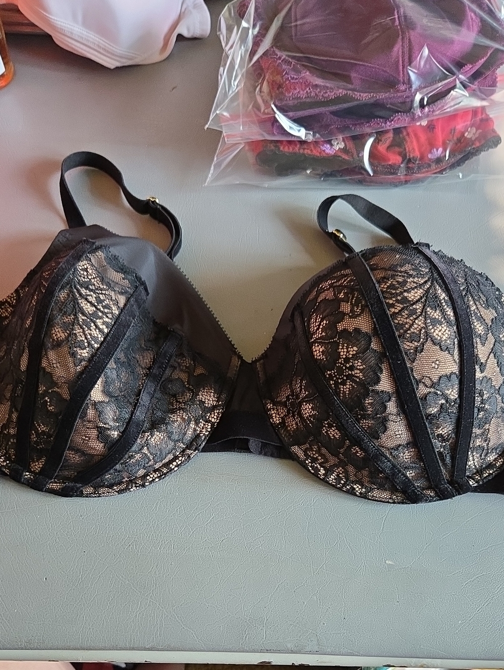 Adore Me Black Lace Underwire Push-Up Bra with Nude Lining